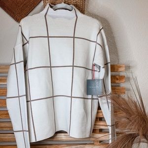 NWT White and Brown Mockneck Sweater